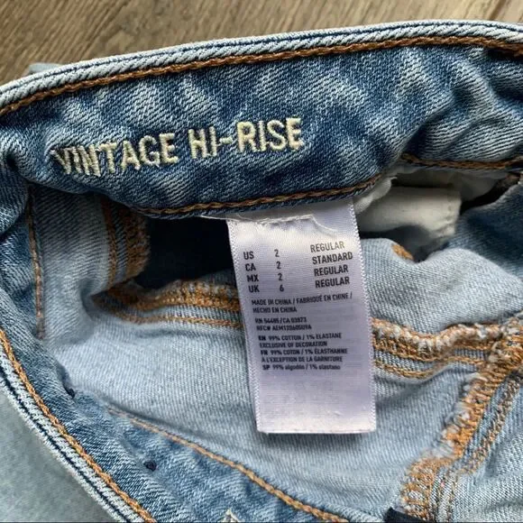 American Eagle Vintage Hi-Rise Jeans Size 2 Light Wash Distressed Ripped Holes - Picture 10 of 12